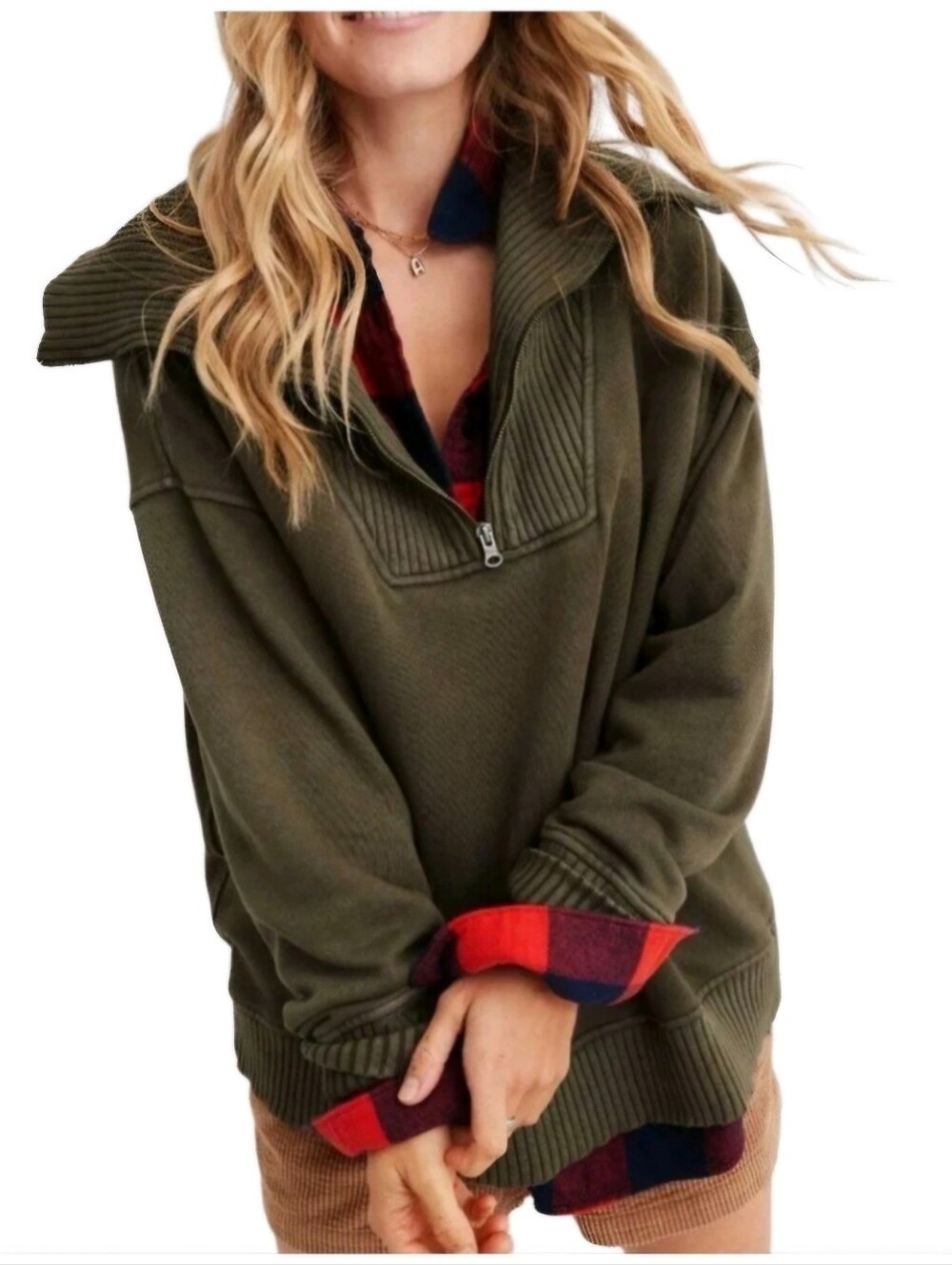 **Aerie Olive Green Oversized Quarter Zip Pullover Sweatshirt Sweater Medium**